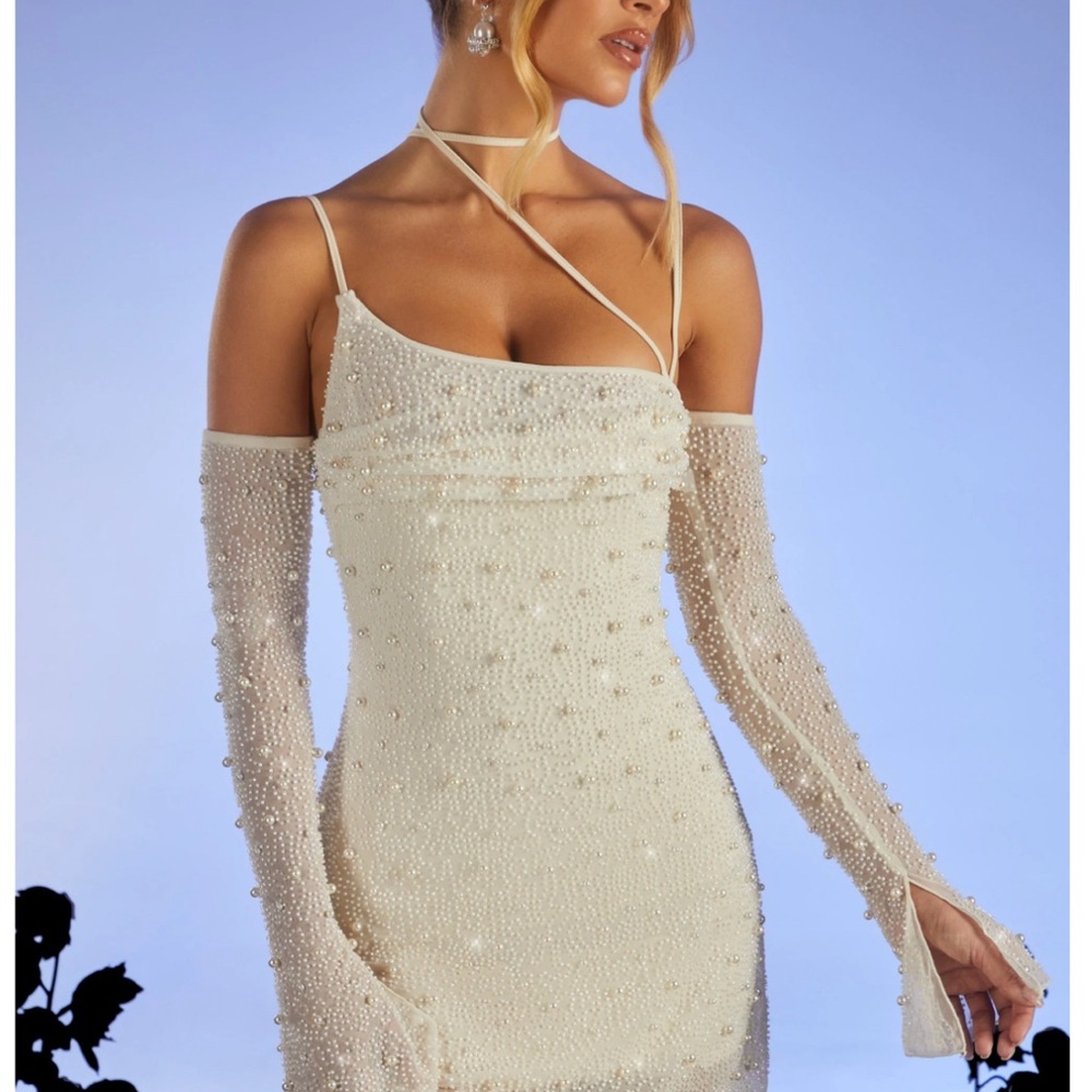 Oh Polly White Beaded Mini Dress